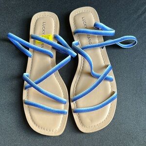 Lucky Brand Women's Tan and Blue Strappy Sandals Size 10M